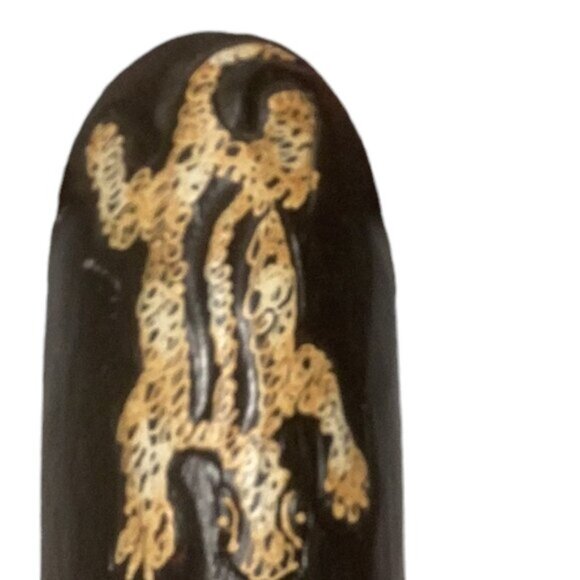 Tribal Chief Tiki Mask 21" with Gecko Characture - Primitive Art Brown & Yellow - Picture 5 of 5